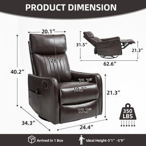 Manual Recliner Chair with Heat & Massage, Faux Leather Rocker Swivel Chair for Living Room – Brown