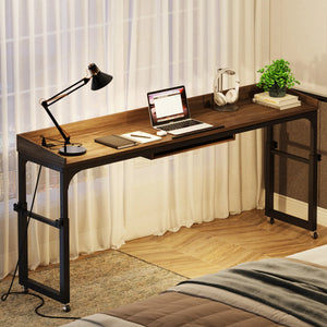 Queen Size Overbed Table with Wheels, Adjustable Tilt Stand, Mobile Laptop Computer Desk for Bedroom & Home Office