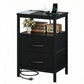 Nightstand with 2 Fabric Drawers, Open Shelf & Charging Station – Bedside End Table with USB Ports