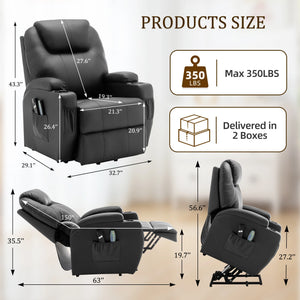 Power Lift Recliner Chair with Massage & Heat, PU Leather Electric Stand Assist Recliner for Living Room & Bedroom
