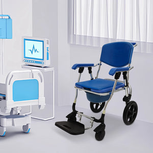 3-in-1 Folding Rolling Shower Commode Wheelchair – Bedside Toilet & Shower Chair with Armrests, Backrest & Wheels