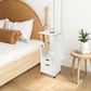Height Adjustable Overbed Table with Storage Cabinet, 27.56–34.65 Inch Bedside Table with White Anti-Rust Metal Frame