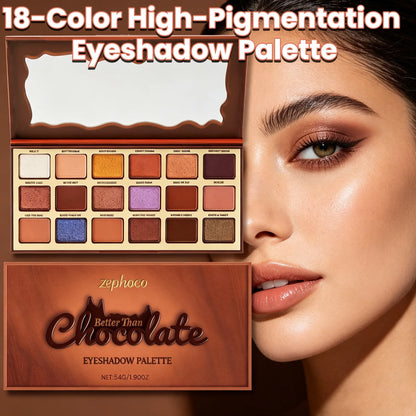 18-Color Chocolate Eyeshadow Palette, Matte & Shimmer Nude Neutral Warm Cocoa Brown, Highly Pigmented Long-Lasting Eye Makeup