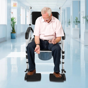 Foldable Rolling Shower Commode Chair with Bidet – Height Adjustable Toilet & Bath Seat with Wheels, 352 lb Capacity
