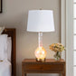 28-Inch Table Lamp with Shell Body, Linen Shade and LED Night Light, Bronze Base, Ships from USA