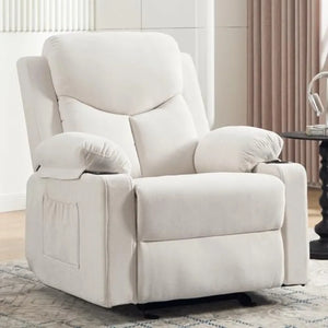 Manual Rocker Recliner Chair with Massage, Overstuffed Glider Recliner with Cup Holders & Side Pockets