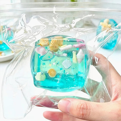 Ocean Shell Squishy Cube, Transparent Maltose Sensory Squeeze Stress Ball for Adults