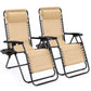 Set of 2 Zero Gravity Reclining Lounge Chairs – Portable Folding Outdoor Chairs with Cup Holder Trays & Adjustable Pillows