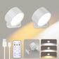 Rechargeable Magnetic LED Wall Reading Light, Remote Control, 360° Rotation, 3 Color Temperatures, Stepless Dimming, White, 1–2 Pack