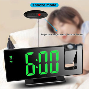 Digital Projection Alarm Clock with 180° Projector, Mirror LED Display, 4-Level Brightness & USB Charging Port
