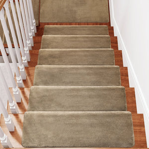 Non-Slip Bullnose Stair Treads, Ultra-Plush Washable Self-Adhesive Carpet Mats for Indoor Steps & Senior Home Safety