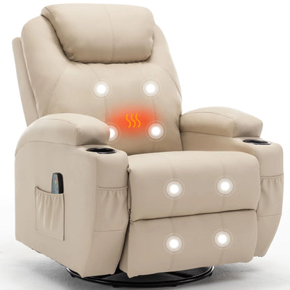 360° Swivel Rocking Recliner Chair with Massage & Heat – Manual Lounge Chair with Remote Control & Cup Holder
