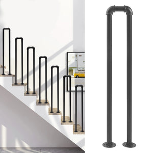 Matte Black U-Shaped Stair Handrail – Non-Slip Safety Support Railing, 33.5" Height, 110 lbs Capacity