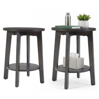 Round Wood Side Table with 2-Tier Storage Shelf, Coffee End Table for Living Room & Bedroom