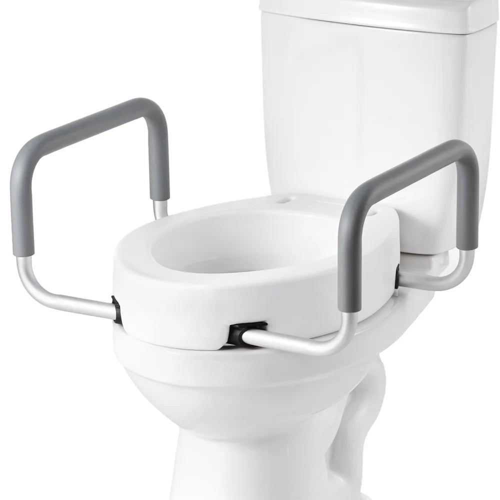 3.5" Raised Toilet Seat with Arms – Widened Elevated Toilet Riser with Padded Handles, 300 lb Capacity