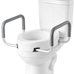 3.5" Raised Toilet Seat with Arms – Widened Elevated Toilet Riser with Padded Handles, 300 lb Capacity