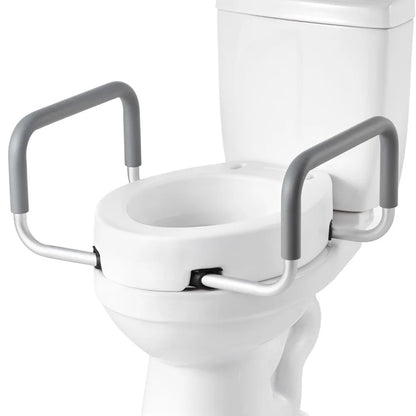 3.5" Raised Toilet Seat with Arms – Widened Elevated Toilet Riser with Padded Handles, 300 lb Capacity