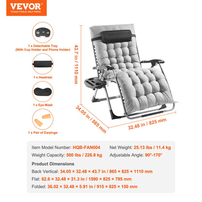 Zero Gravity Recliner Lounge Chair – Heavy-Duty Adjustable Padded Chair with Footrest, Cushion & Cup Holder