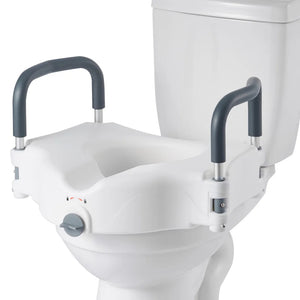 5" Raised Toilet Seat with Arms – Widened Toilet Riser with Padded Handles, 300 lb Capacity