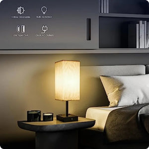 Bedside Table Lamps Set of 2, Touch Control, 3-Way Dimmable, USB-A and USB-C Charging Ports, AC Outlets for Bedroom