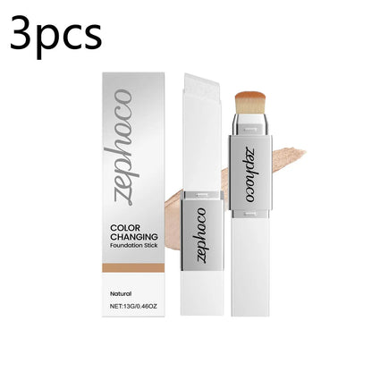 2-in-1 Color-Changing Foundation & Concealer Stick, Lightweight Moisturizing Formula, Matte Finish