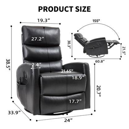 Black Fabric Swivel Rocker Recliner Chair with Massage & Heat – Manual Reclining Lounge Chair for Living Room