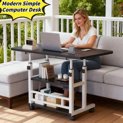 Adjustable Height Rolling Computer Desk with Wheels – Folding Mobile Workstation with Storage Shelf for Office, Bedside & Small Spaces