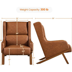 Set of 2 Faux Leather Accent Chairs – Oversized Upholstered Armchairs with Thick Seat Cushions & High Backrests for Living Room