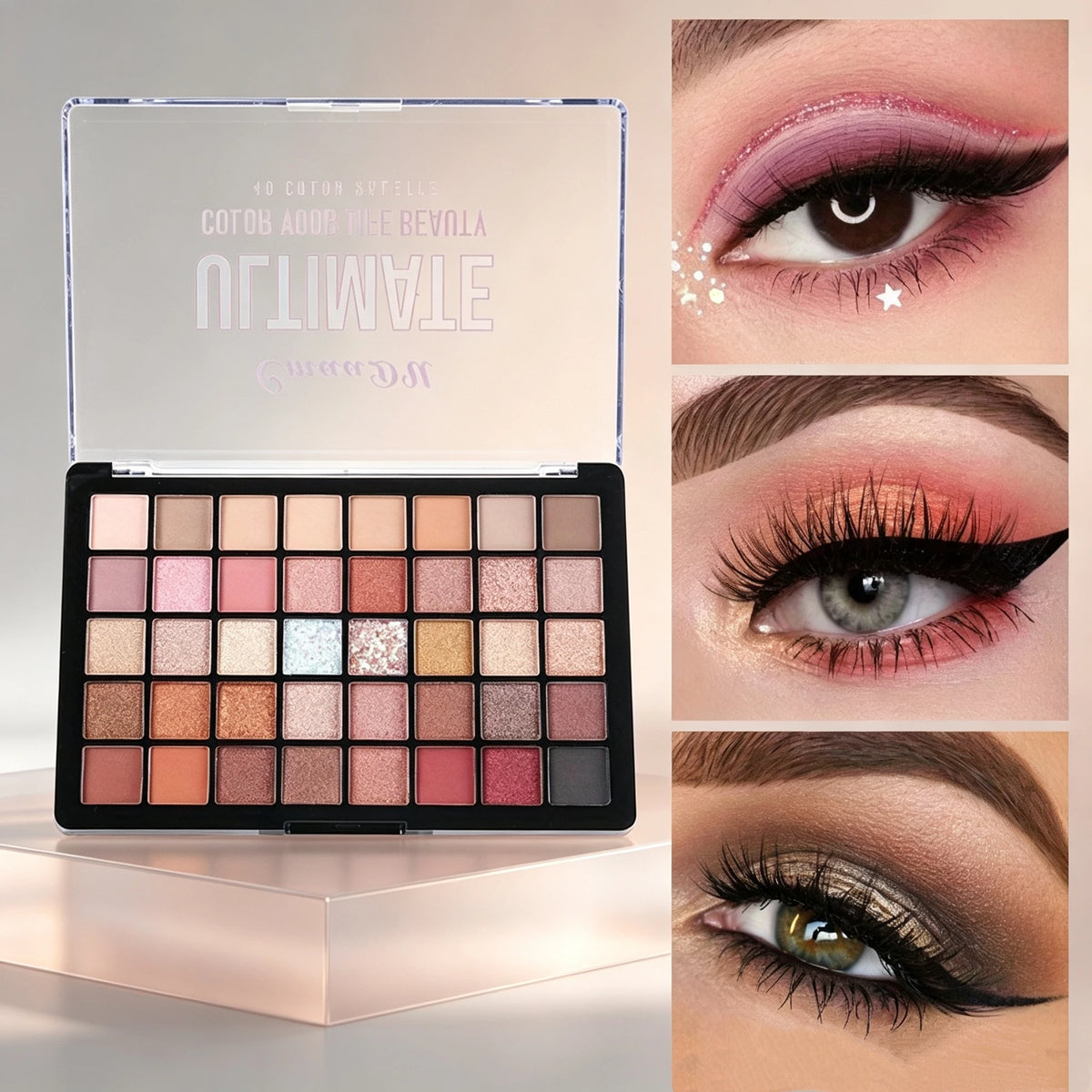 40-Color Eyeshadow Palette with Earth Tones and Macaron Pastels, Matte and Shimmer Blendable Eye Makeup