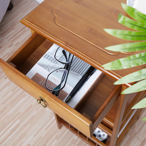 2/3-Tier Bamboo Bedside Nightstand with Drawer, Multifunctional Side Table & Storage Shelf for Bedroom, Sofa & Home
