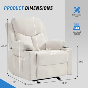 Manual Rocker Recliner Chair with Massage, Overstuffed Glider Recliner with Cup Holders & Side Pockets