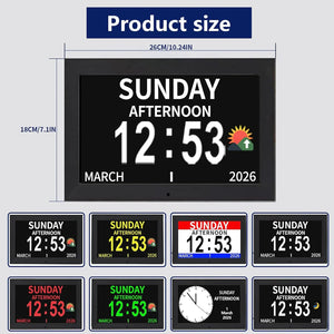 10.1-Inch Large Display Digital Calendar Alarm Clock with Date, Day, Multiple Alarms & Auto DST for Seniors