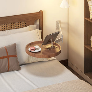 Foldable Wall Mounted Round Side Table with Rotatable Swing Arm, Adjustable Floating Bedside Tray & Space-Saving Shelf for Bedroom and Sofa