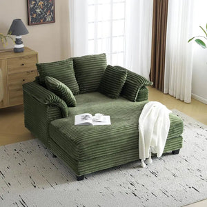 56-Inch Oversized Corduroy Chaise Lounge Chair – Deep Seat Reading Sofa Bed with Throw Pillows for Living Room