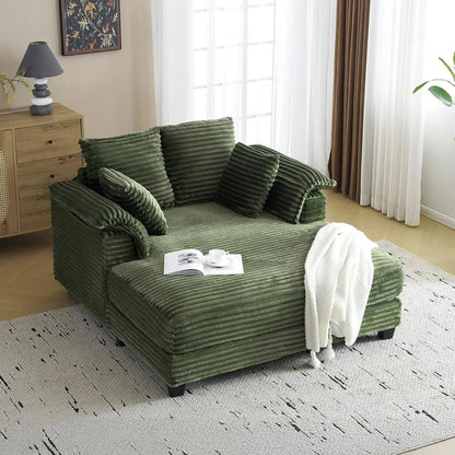 56-Inch Oversized Corduroy Chaise Lounge Chair – Deep Seat Reading Sofa Bed with Throw Pillows for Living Room