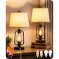 Farmhouse Table Lamps Set of 2 with USB Charging Ports, Rustic Industrial Bedside Lamps for Bedroom and Living Room