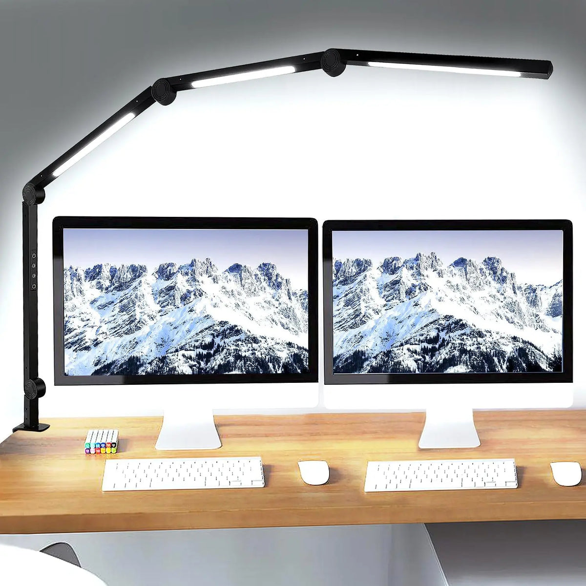 LED Desk Lamp with Clamp, Flexible 4-Section Swing Arm, 3 Light Sources, 4 Color Modes and 5 Brightness Levels