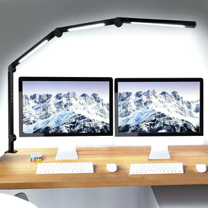 LED Desk Lamp with Clamp, Flexible 4-Section Swing Arm, 3 Light Sources, 4 Color Modes and 5 Brightness Levels