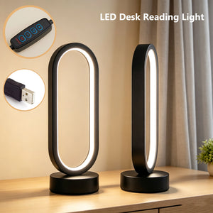 Modern Oval LED Table Lamp, Dimmable with 3 Color Temperatures, USB Powered Bedside Ring Light