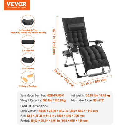 Zero Gravity Recliner Lounge Chair – Heavy-Duty Adjustable Padded Chair with Cushion, Footrest & Cup Holder
