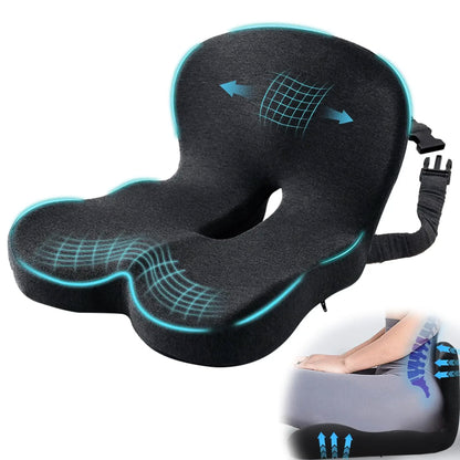 L-Shaped Memory Foam Seat Cushion with Lumbar & Tailbone Support, Adjustable Strap for Office Chair, Car & Truck
