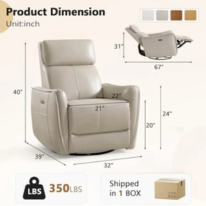 Electric Swivel Rocker Recliner Chair, 360° Power Faux Leather Glider Rocking Recliner for Living Room & Nursery