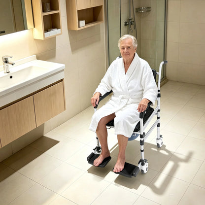 Foldable Rolling Shower Chair with Wheels – Height Adjustable Aluminum Bath Seat, 352 lb Capacity