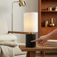 Cordless Rechargeable Table Lamp, 3600mAh Battery, Touch Dimming, Warm Light, White Fabric Shade and Black Base