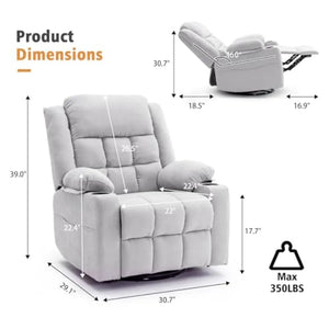 Power Swivel Rocker Recliner Chair with Massage & Heat, Infinite Position Electric Glider with USB & Type-C Charging Ports