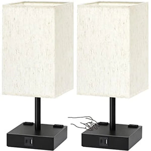 Bedside Table Lamps Set of 2, Touch Control, 3-Way Dimmable, USB-A and USB-C Charging Ports, AC Outlets for Bedroom
