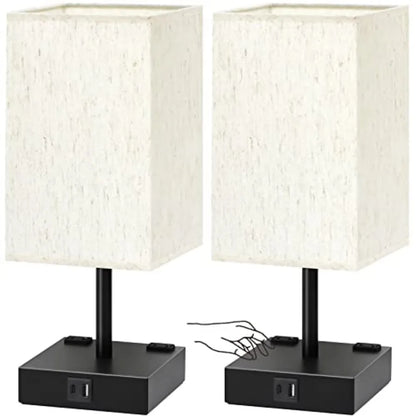 Bedside Table Lamps Set of 2, Touch Control, 3-Way Dimmable, USB-A and USB-C Charging Ports, AC Outlets for Bedroom