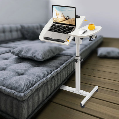 360° Adjustable Tilting Overbed Laptop Desk with 4 Lockable Wheels, C-Shaped Rolling Computer Table for Bed, Sofa & Office