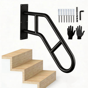 U-Shaped Stair Handrail for 1–3 Steps – 22.8" Wall-Mounted Safety Grab Bar for Indoor Stairs & Doorways