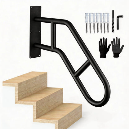 U-Shaped Stair Handrail for 1–3 Steps – 22.8" Wall-Mounted Safety Grab Bar for Indoor Stairs & Doorways